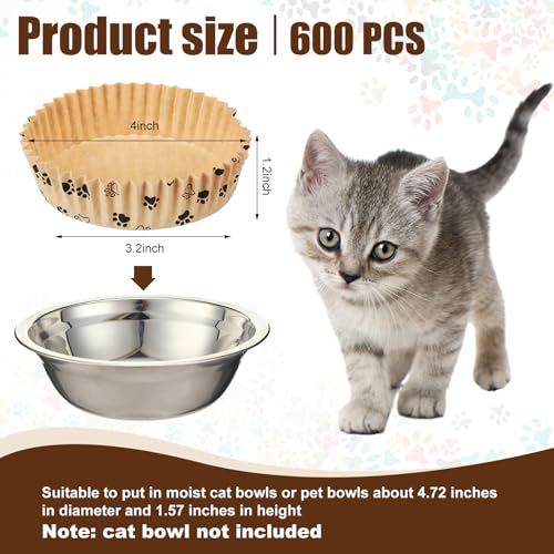 600 Pcs Disposable Pet Bowl Liner for Cat Dogs (Khaki)
