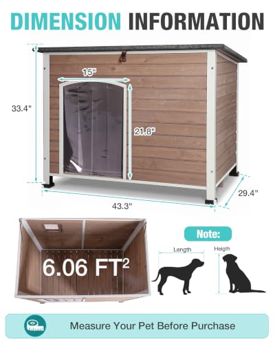 Heated Dog House Outdoor Weatherproof Wood Kennel for Large Dogs