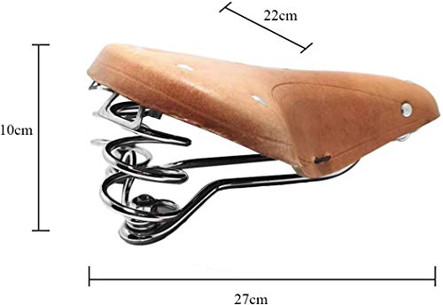 English Vintage Bicycle Saddle Touring City Saddle Comfortable Comfort Leather Bicycle Seat with Spring Rivets for Women Men (Brown)