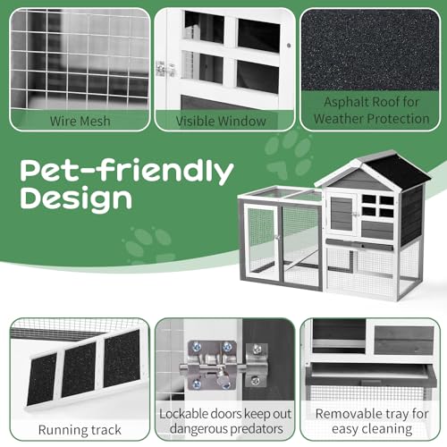 Rabbit Hutch Small Wood Chicken Coop (Grey)