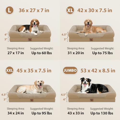 Orthopedic Waterproof Dog Bed for Medium and Large Dogs (Light brown / 36"L x 27"W x 7"Th)