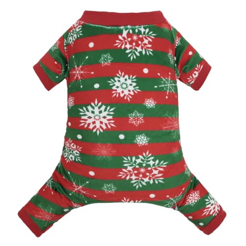 Small Dogs Outfit Soft Puppy Onesies Pjs Christmas Dog Pajamas Pet Coat Cat Apparel Comfy Doggie Jumpsuit Bodysuit for All Seasons P355M (Stripe Snowflakes / Medium)