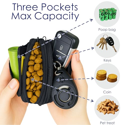 Dog Treat Pouch for Pet Walking and Training with Clicker (Two Bag / d1.Black1)