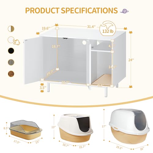 Cat Litter Box Enclosure (White / 31.4"L x 19.6"W x 24"H)
