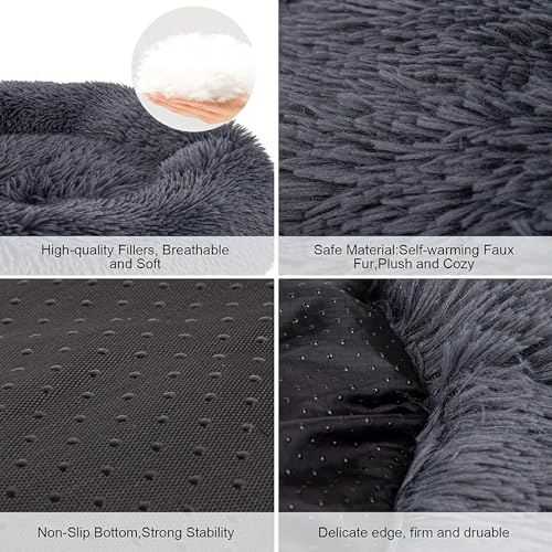 Calming Dog Beds XXLarge Sized Dog Donut Washable Bed 49inchs (Dark Grey / 49.0"L x 38.0"W x 7.0"Th)