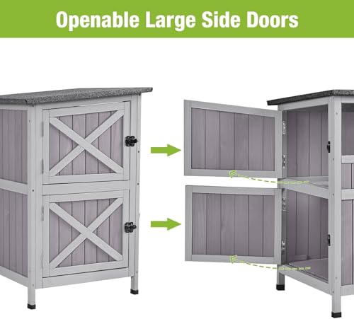 Upgraded Larger Size Outdoor Cat House (Grey / Flat Roof - 24.3"W)