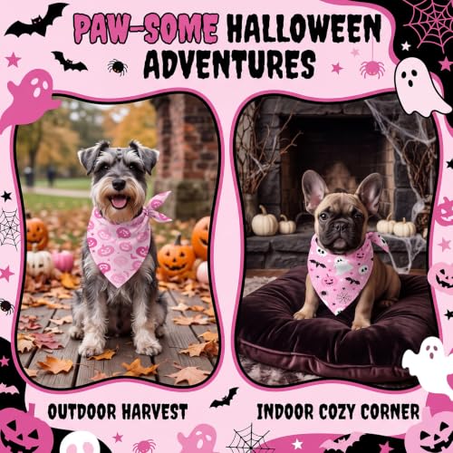 50 Pink Halloween Dog Bandana Bulk for Small Dog Lover Gift (Halloween Pink / 19.7 x 13.8 x 13.8 Inch)
