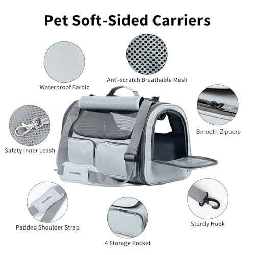 Cat Carrier Airline Approved Dog Carrier with Rollable Cover (Ash Grey)