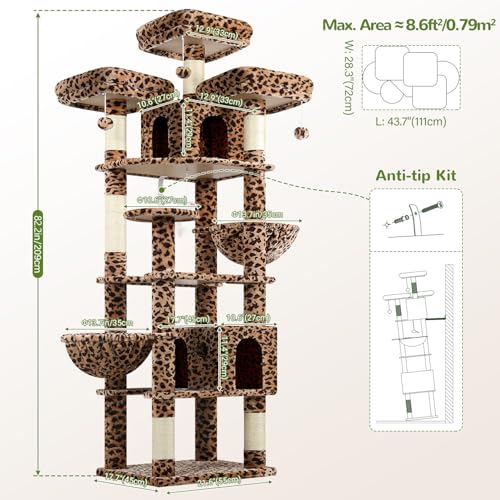 Cat Tree Tower for Multiple Adult Cats (82 inch / Leopard Print)