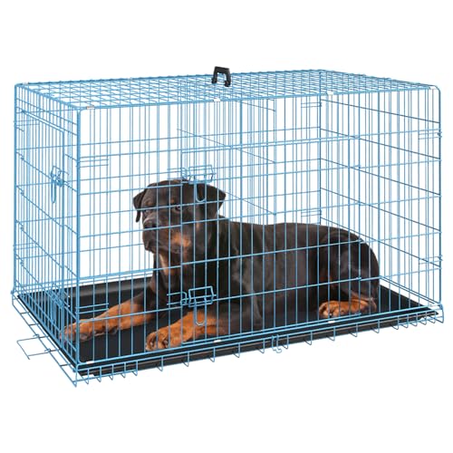 42" Foldable Metal Dog Crate (Blue)