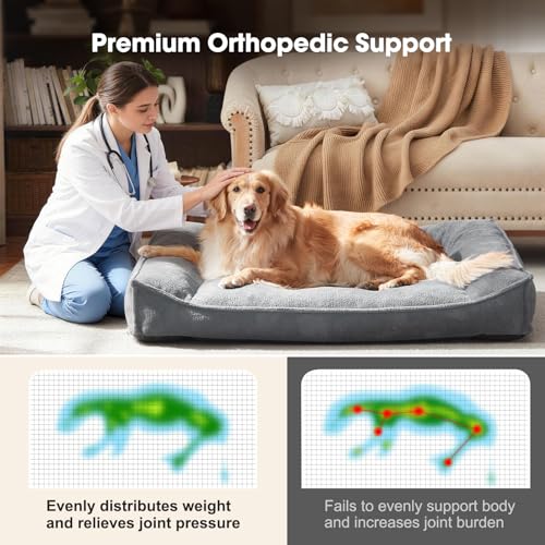 XXL Orthopedic Dog Beds Large Sized Dog (Light Grey / 48"L x 35"W x 10"Th)