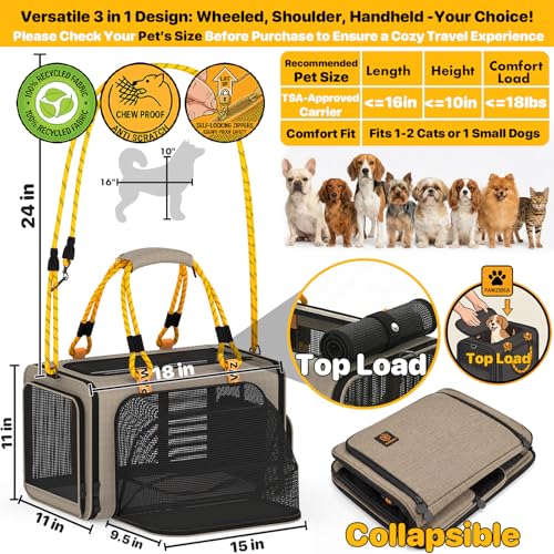 Expandable Pet Carrier for Small Cats & Dogs (18.0"L x 11.0"W x 11.0"H / Khaki Plaid)