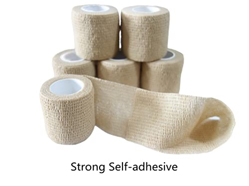 6 Pack 2" x 5 Yards Self Adhesive Bandage Wrap Breathable Cohesive Vet Wrap for Pets (2 Inch (Pack of 6) / Skin Color)