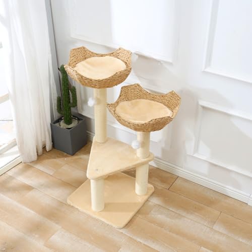 Cat Tree Tower with Rattan Wicker Basket (2~basket)