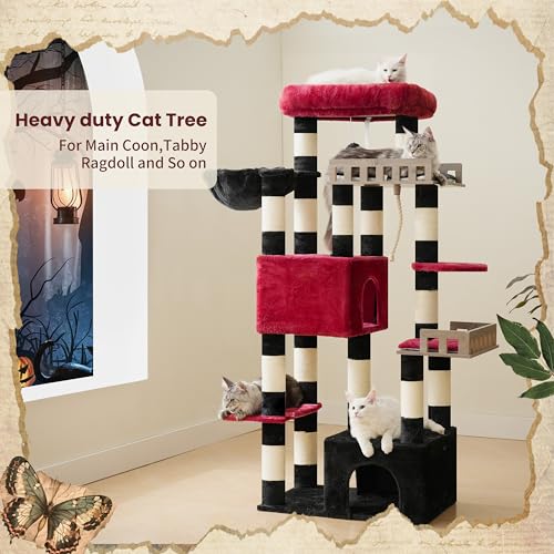 Maine Coon Cat Tree (68.5 inches / Black and red)