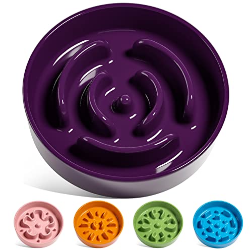 Ceramic Slow Feeder Dog Bowls Small Breed (Maze Purple / S-0.6 Cups)