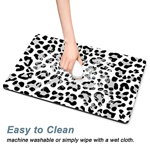 Dog Food Mat 16" x 24" Leopard Absorbent Dog Cat Bowl Mat for Food and Water (White Leopard / 16"L x 24"W)
