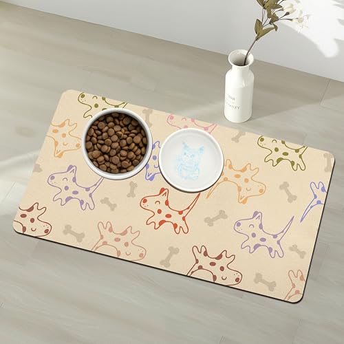 Pet Feeding Mat for Floors Waterproof Dog Mat for Food and Water Absorbent Quick Dry Non Slip mat for Cat Bowls (30"L x 17"W / Yellow)