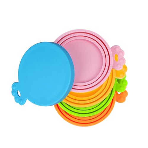 5 Packs Pet Food Can Covers Lids (Yellow + Orange + Blue + Green + Pink)