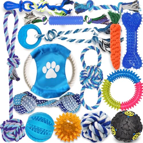 Dog Toys 15 Pack for Teeth Cleaning and Fun (Blue)
