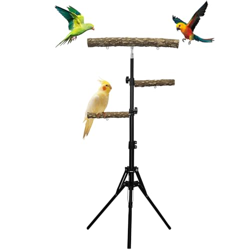 3-Layer 16-63 Inch Height Adjustable Bird Perch Pepper Wood Birds Training Perch Stand Parakeet Perches Indoor and Outdoor Parrot Stands for Small to Medium Bird (Three-tier floor stand)