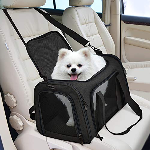 Large Soft Sided Cat and Pet Carrier for Cats and Puppies up to 25Lbs (20.0"L x 13.0"W x 13.0"H / Black)