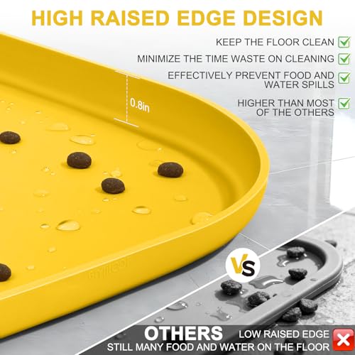 Waterproof Silicone Pet Food Mat with Raised Edge for Dog & Cat (Vivid Yellow / 24"L x 16"W)