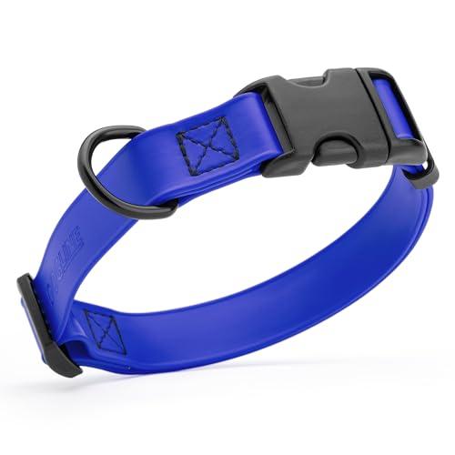 Biothane Waterproof Dog Collar with Quick Release Buckle Strong Coated Nylon Webbing with Odor (5/8"W by 10-14"L / Blueberry Royal)