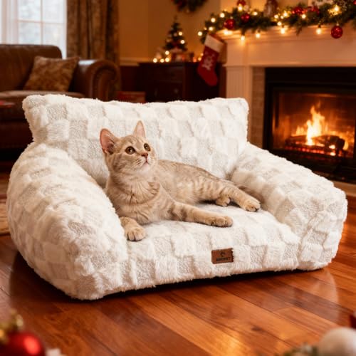 Cat Bed Cats Couch for Puppy and Kitten (White / 26x20x10")