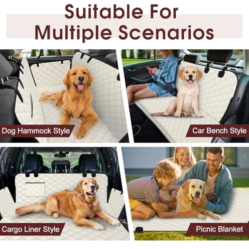 Waterproof Dog Car Seat Cover for Back Seat (Beige,Black / Large,Standard)
