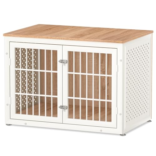 38" Heavy Duty Dog Crate Furniture for Large and Medium Dogs (38.4"L x 25.0"W x 27.6"H / Nature+White)