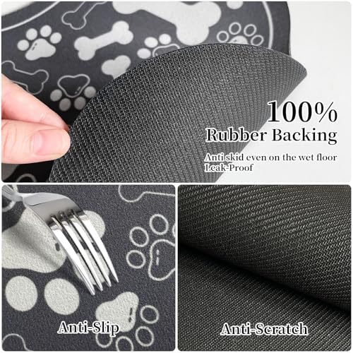 Dog & Cat Food Mat Bone Shaped Pet Feeding Mat Quick Absorb Water Bowl Placemat with Rubber Backing Indoor Floor Stain Resistant Pet Accessory Supplies (Dark Gray / 17"L x 17"W)