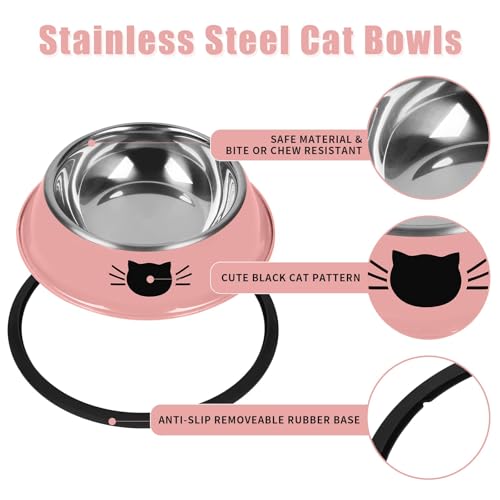 2 Pcs Non Slip Stainless Steel Small Cat Food Bowls (Pink / 7 oz)