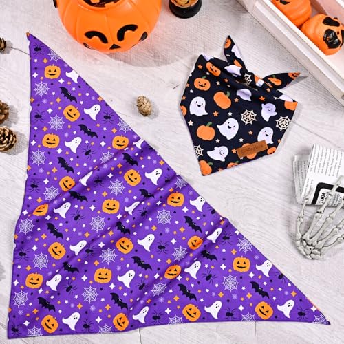 2 Pack Halloween Dog Bandanas (Purple&Black / Large)