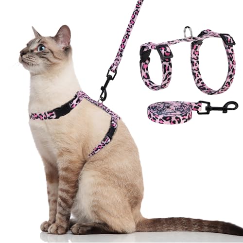 Cat Harness and Leash Set (Small / Pink Leopard Print)