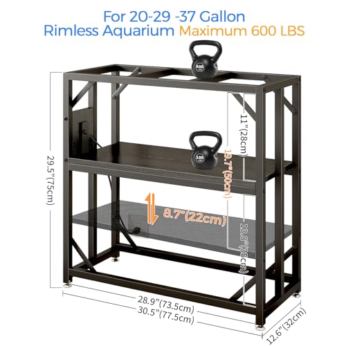 20-29-37 Gallon Fish Tank Stand with Power Outlet,Adjustable Shelf (Black / 20-29-37 Gallon)