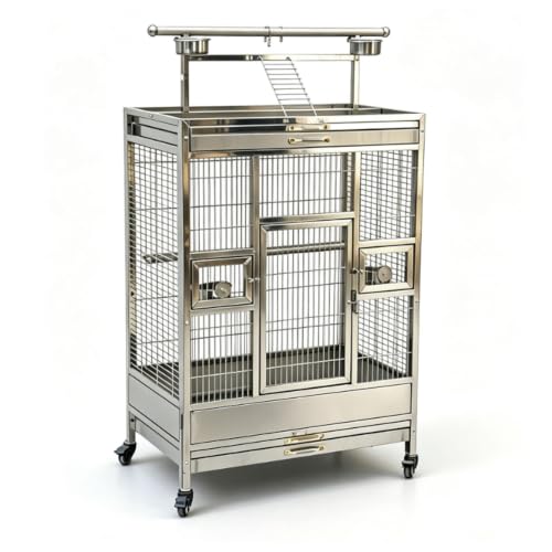 Stainless Steel Bird Cage 80x50x135cm with Top Stand for Parrots