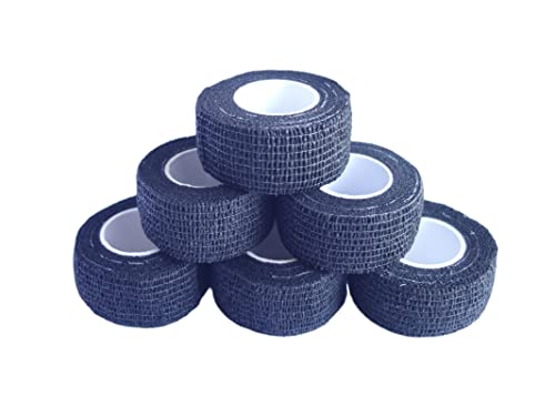 6 Pack 1" x 5 Yards Self Adhesive Bandage Wrap Breathable Cohesive Vet Wrap for Pets (1 Inch / Black)