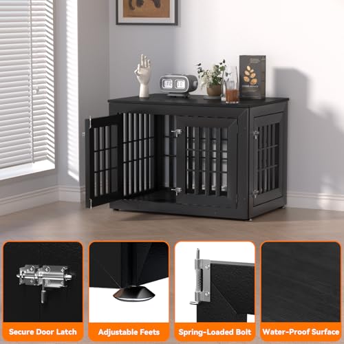 38" Heavy Duty Dog Crate Furniture for Large (37.4"L x 25.8"W x 27.4"H / Black)