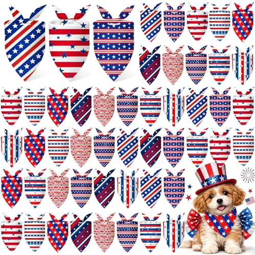 50 Pcs 4th of July Dog Bandanas Bulk for Patriotic 250th Anniversary (Striped Star / 19.7 x 13.8 x 13.8 Inch)