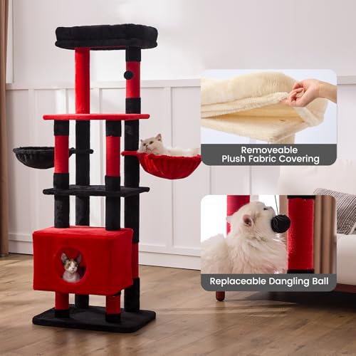 65in Large Cat Tree Heavy Duty Tower Condo & Sisal Posts for Cats (Red / 65 in)