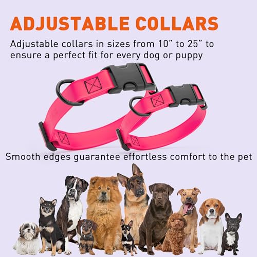 Biothane Waterproof Dog Collar with Quick Release Buckle Strong Coated Nylon Webbing with Odor (3/4"W by 12-19"L / Passionfruit Pink)