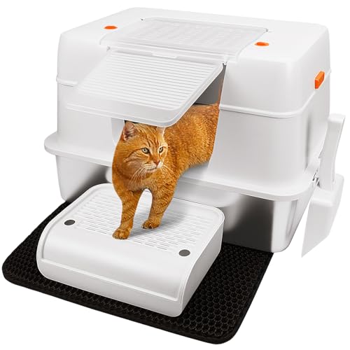 Stainless Steel Litter Box with Lid (Beige(With Mat&Step))