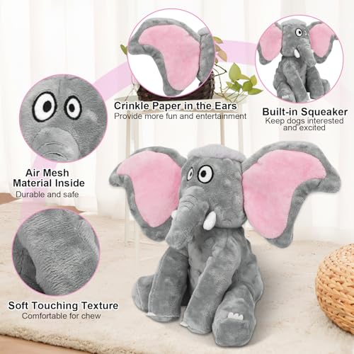 Plush Large Dog Toys with Squeaker and Crinkle Paper (Elephant)