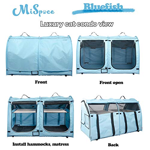 Mispace Portable Twin Compartment Show House Cat Cage (Blue)