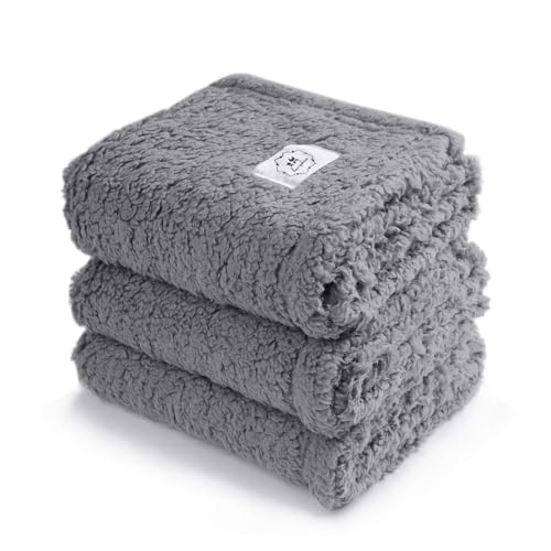 1 Pack 3 Calming Blankets Fluffy Premium Fleece Pet Blanket Soft Sherpa Throw for Dog Puppy Cat Grey Medium (Medium (Pack of 3) / Grey)