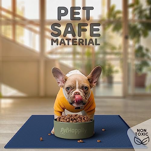 Dog Food Mat Raised Edges Dogs Mat for Food and Water Prevent Spill (18.5" x 11.5" / Navy)
