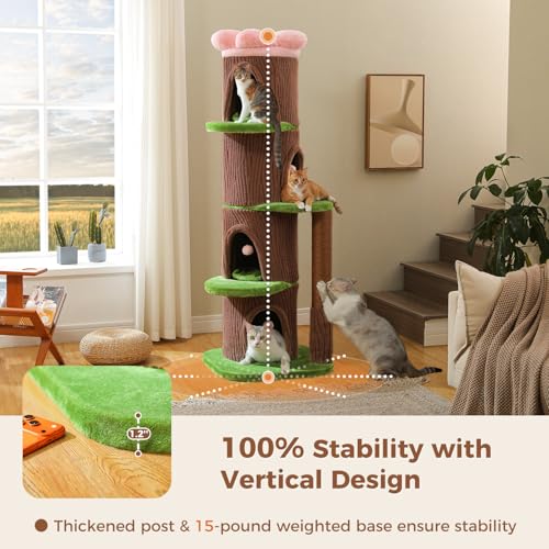 68.5" Forest Cat Tree Tower with 4 Condos & Flower Top Bed (Brown / 69" Forest Cat Tree)