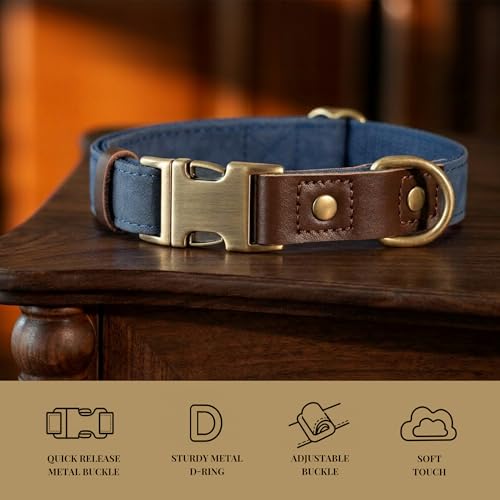PU Leather Dog Collar for Large Dogs (Blue / XL: Neck 20-27", Width 1¼")