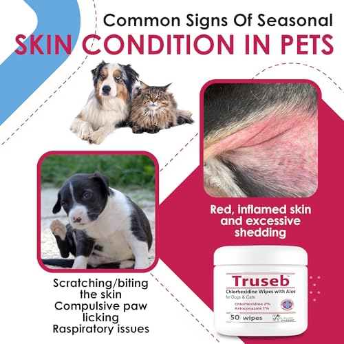 Truseb Chlorhexidine Wipes for Dogs Cats Horses with Aloe Vera